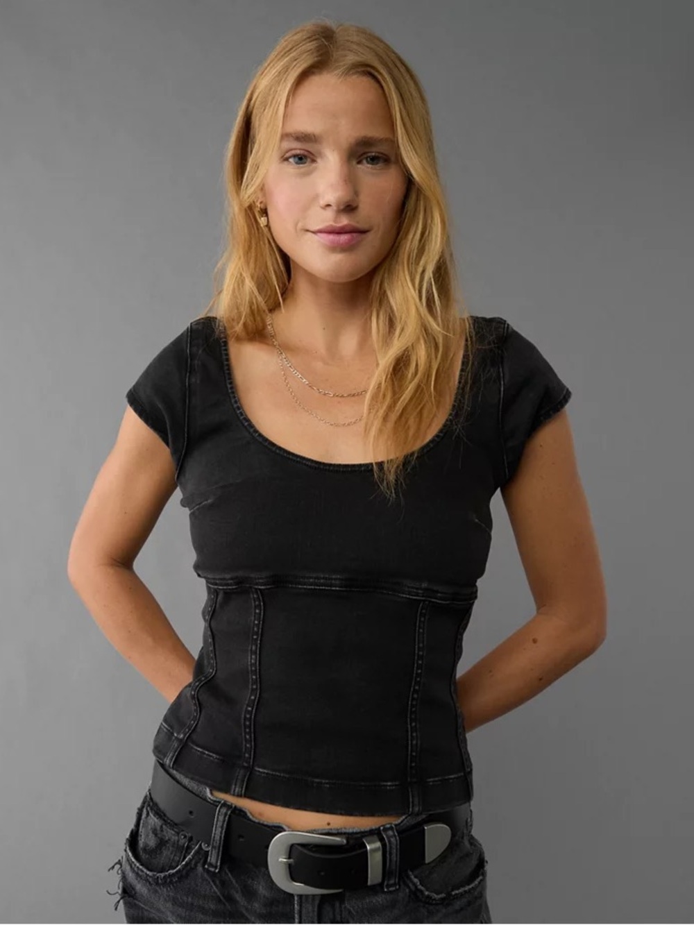 American Eagle Denim Cap Sleeve Top